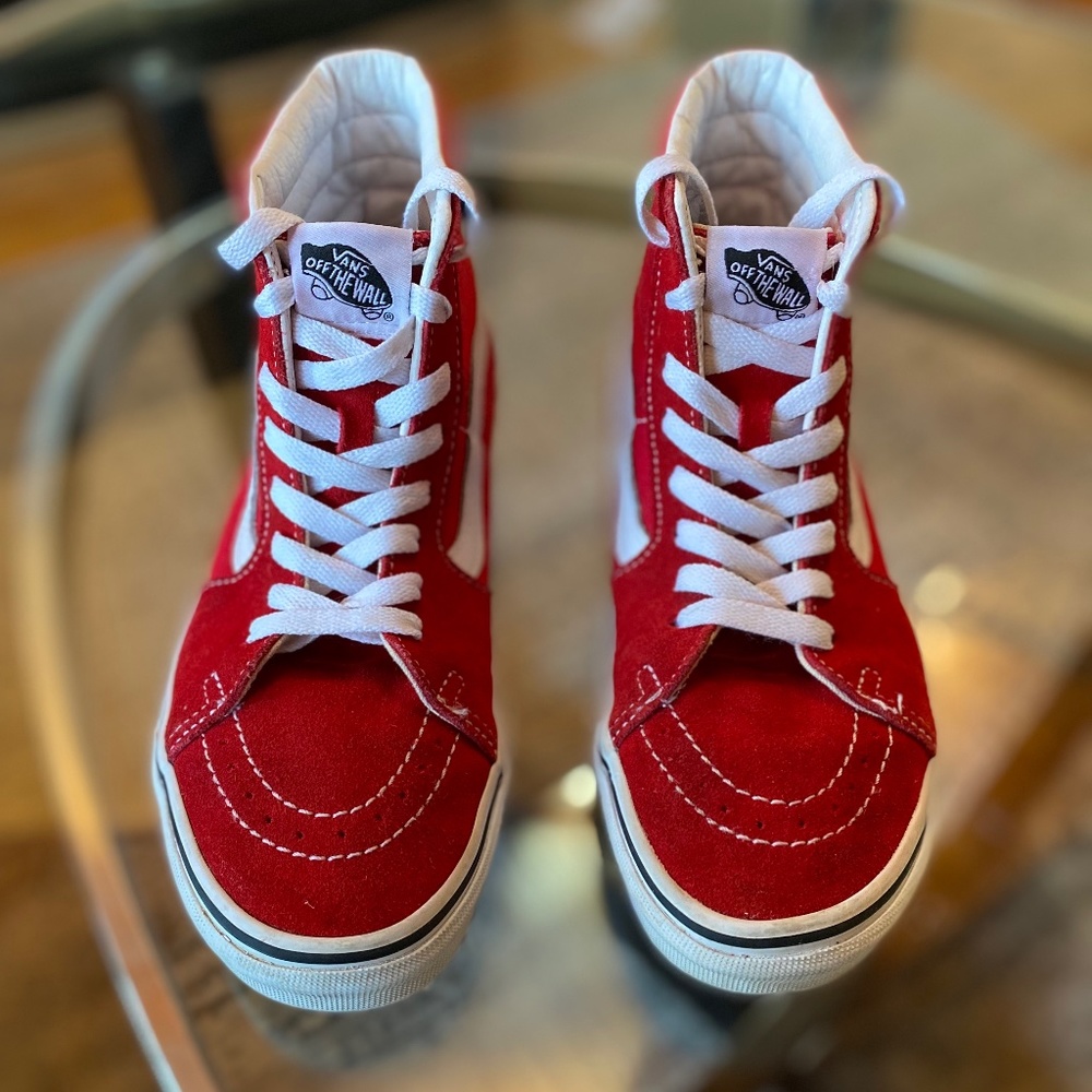 Red suede Vans high tops size womens 7.5